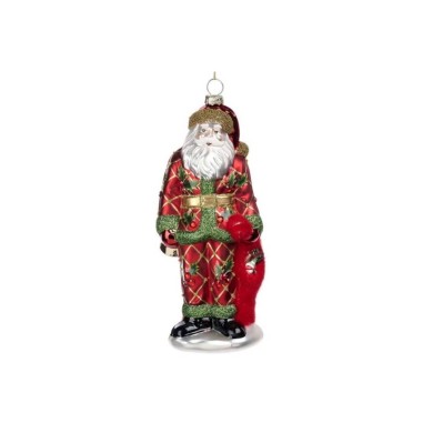 Flock Holly Santa Orn - Red/Green/Gold - 19Cm Flock Holly Santa Orn - Red/Green/Gold - 19Cm