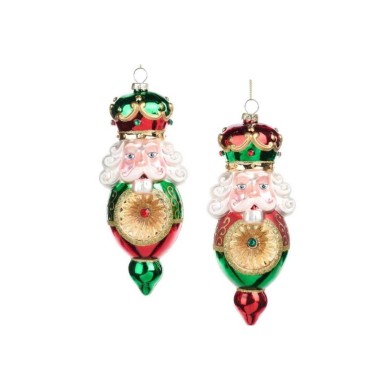 Glass Nutcracker Reflection Finial Orn. (2 Ass.) - Red/Green - 18Cm