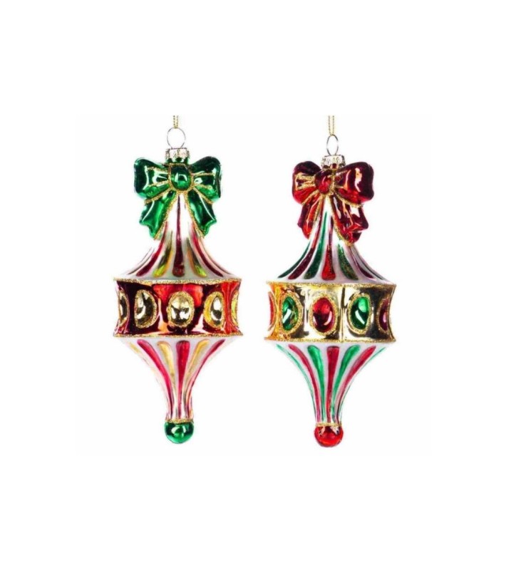 Bow Striped Finial Ornament (2 Ass) - Red/Green - 17Cm Bow Striped Finial Ornament (2 Ass) - Red/Green - 17Cm