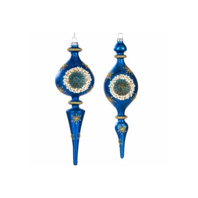 Pearl Reflection Finial Orn (2 Ass) - Blue/Gold/White - 28Cm