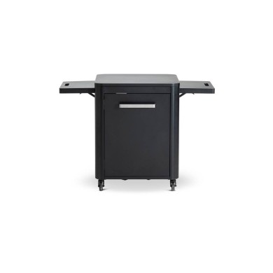 Table on Wheels Cozze with 1 Door & Foldable Side Tables - Black - 64 × 60 × 83 cm