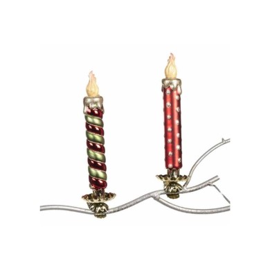 Glass Stripe & Dot Candle On Clip Orn. (2 Ass.) - Green/Red - 17Cm