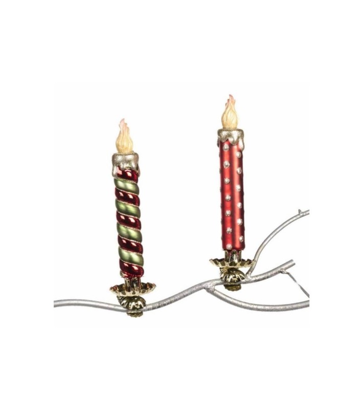 Glass Stripe & Dot Candle On Clip Orn. (2 Ass.) - Green/Red - 17Cm Glass Stripe & Dot Candle On Clip Orn. (2 Ass.) - Green/Red - 17Cm