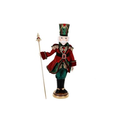 Nutcracker With Staff On Base - Burgundy/Green - 95,5Cm