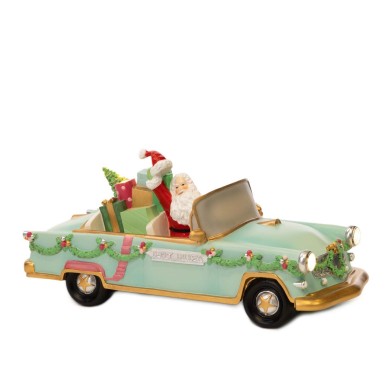 Decorative Santa with Car - Blue/Pink - 30,5cm (Battery Operated)