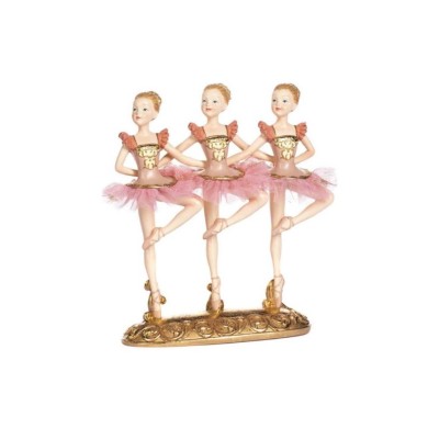 3 Dancing Ballerinas On Base  - Pink/Gold - 20,5Cm