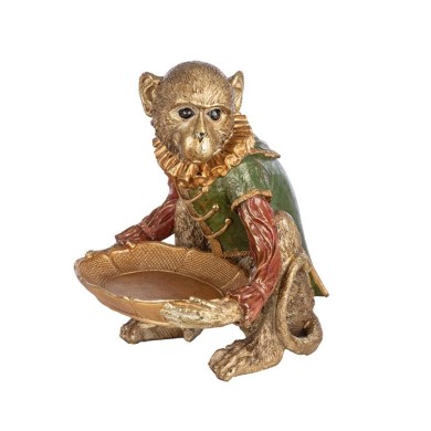Seated Resin  Monkey W/Tray -Goldεν - 24.5X26.5 H30Cm