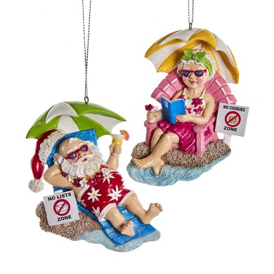 Ornament Beach Santa & Mrs Claus 4   (2 designs)