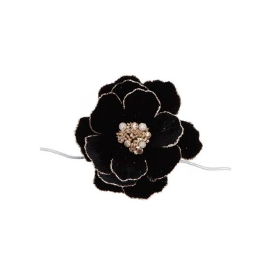 Fabric Glitter Jewel Magnolia On Clip - Black - 25Cm Fabric Glitter Jewel Magnolia On Clip - Black - 25Cm