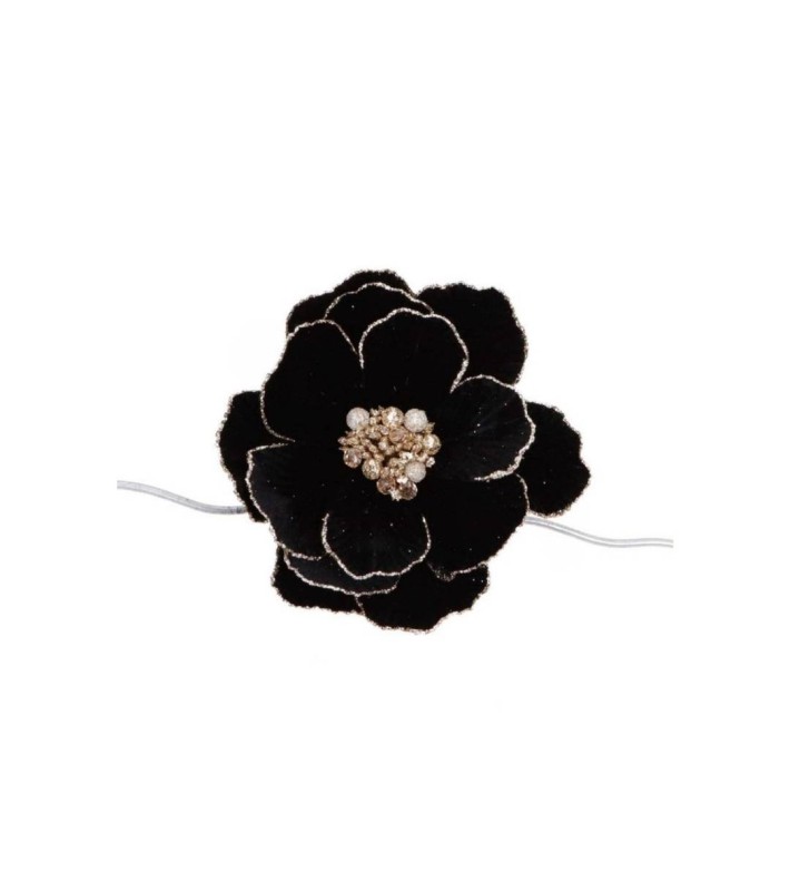 Fabric Glitter Jewel Magnolia On Clip - Black - 25Cm Fabric Glitter Jewel Magnolia On Clip - Black - 25Cm