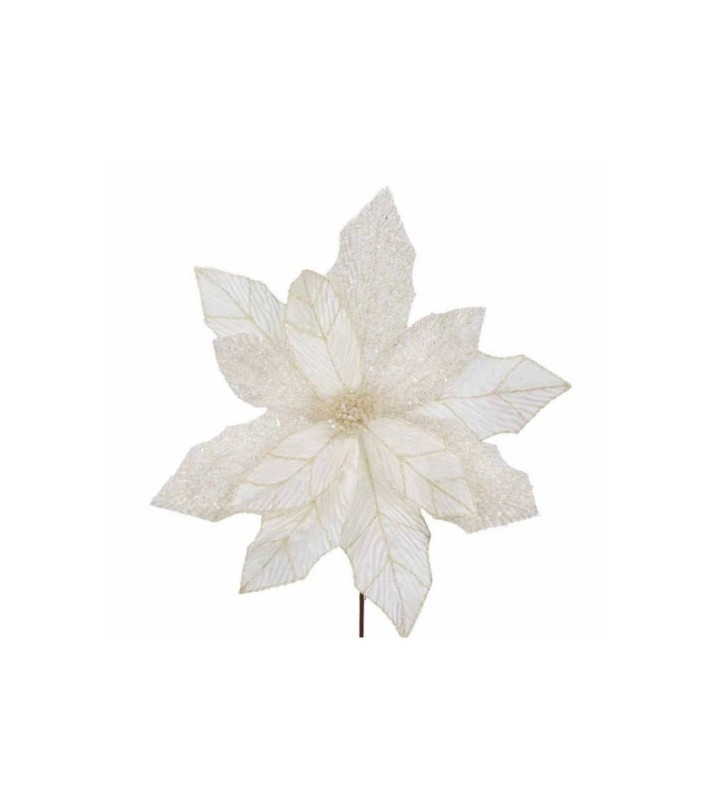 Fabric Giant Glitter Poinsettia Stem - Cream - 50Cm X 50Cm Fabric Giant Glitter Poinsettia Stem - Cream - 50Cm X 50Cm