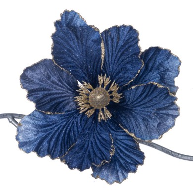 Decorative Flower with clip Magnolia - Blue - 23cm