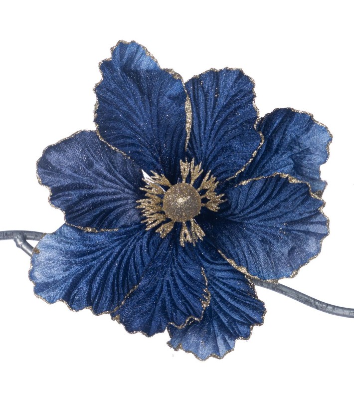 Decorative Flower with clip Magnolia - Blue - 23cm Decorative Flower with clip Magnolia - Blue - 23cm