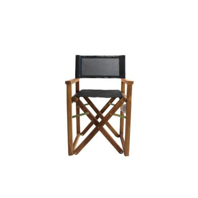 Director Chair Outdoor Living Natural Solid Teak Wood Black Fabric