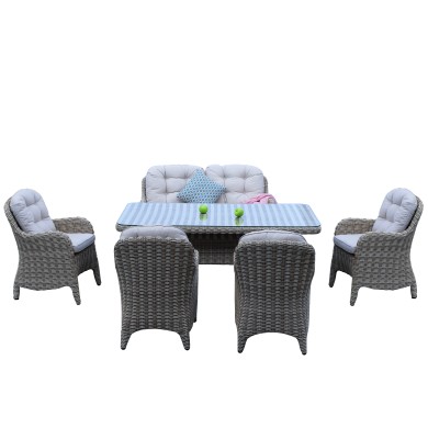 Outdoor dining set - Arkansas  - Beige (4 Armchairs,1 double sofa & table L180XW100XH77cm)