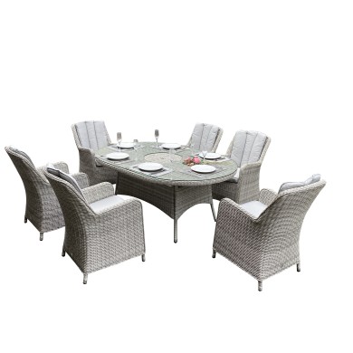 Outdoor Dining Table Set Hamilton with ice bucket system table (L180xW122xH75cm) & 6 armchairs