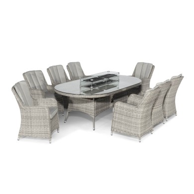 Outdoor Dining Table Set Hamilton with fire pit system table (L230xW120xH75cm) & 8 armchairs