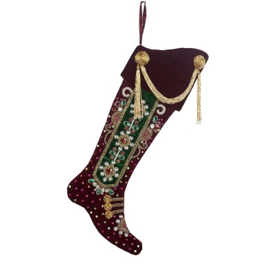 Decorative Stocking Sock - Jewel - Burgundy/Green - 62cm Decorative Stocking Sock - Jewel - Burgundy/Green - 62cm