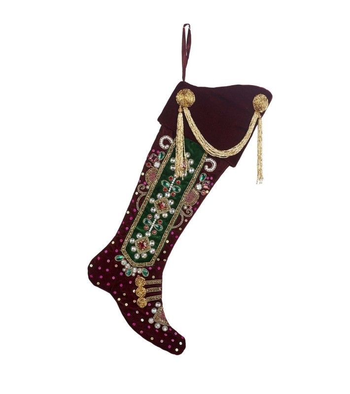 Decorative Stocking Sock - Jewel - Burgundy/Green - 62cm Decorative Stocking Sock - Jewel - Burgundy/Green - 62cm
