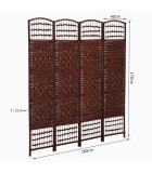 Paravent Room Divider - Brown/Green- Wood, Bamboo (4 partition) 180x200cm