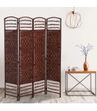 Paravent Room Divider - Brown/Green- Wood, Bamboo (4 partition) 180x200cm