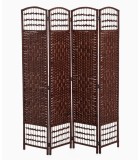 Paravent Room Divider - Brown/Green- Wood, Bamboo (4 partition) 180x200cm