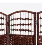 Paravent Room Divider - Brown/Green- Wood, Bamboo (4 partition) 180x200cm