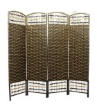Paravent Room Divider - Brown/Green- Wood, Bamboo (4 partition) 180x200cm