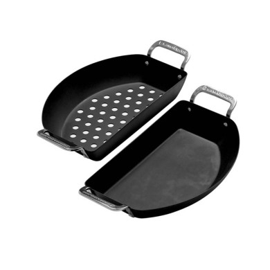 Half Moon Carbon Steel Pan Set - Fits All Kamado Grills Half Moon Carbon Steel Pan Set - Fits All Kamado Grills