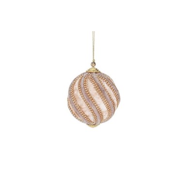 Velvet Jewel Swirl Trim Ball Orn - Cream/Gold - 10Cm Velvet Jewel Swirl Trim Ball Orn - Cream/Gold - 10Cm