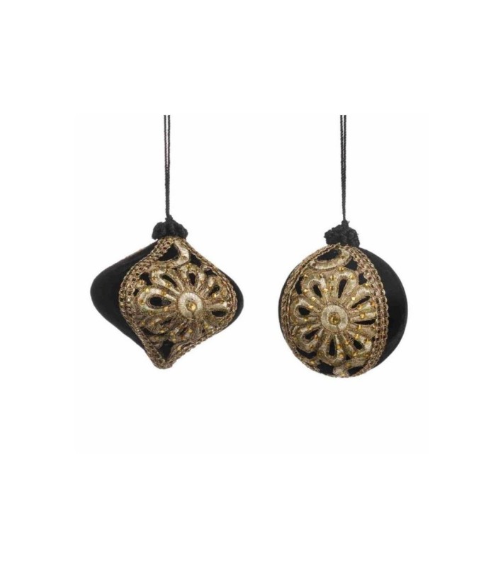 Fabric Jewel Flower Ball/Onion Orn. (2 Ass.) - Black/Gold - 10Cm Fabric Jewel Flower Ball/Onion Orn. (2 Ass.) - Black/Gold - 10Cm