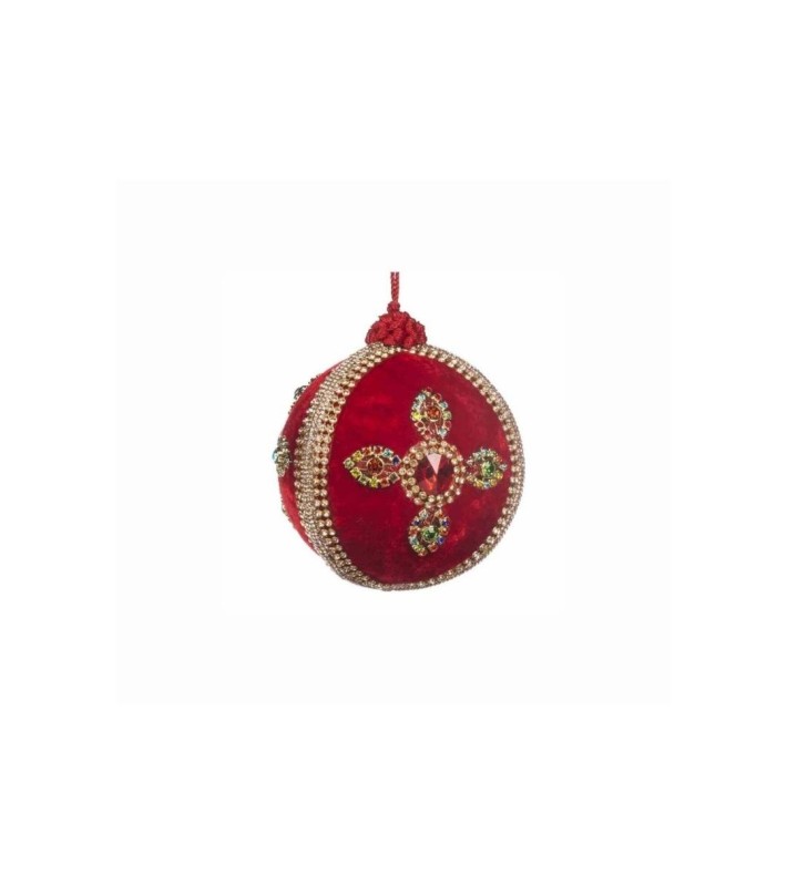 Fabric Jewel Cross Ball Ornament - Red/Multi/Gold - 10Cm Fabric Jewel Cross Ball Ornament - Red/Multi/Gold - 10Cm
