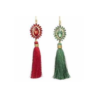 Metallic Jewel Oval Tassel Ornament (2 Ass.) - Red/Green - 16,5Cm