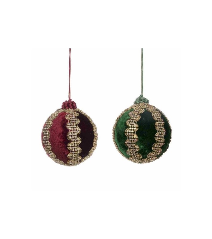 Jewel Zigzag Trim Ball Ornament (2 Ass) - Burgundy/Green - 10Cm Jewel Zigzag Trim Ball Ornament (2 Ass) - Burgundy/Green - 10Cm