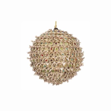 Jewel Spiky Ribbon Ball Ornament - Gold/Multi - 10Cm Jewel Spiky Ribbon Ball Ornament - Gold/Multi - 10Cm
