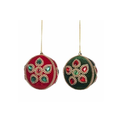 Jewel Flower Ball Ornament (2 Ass) - Red/Green - 10Cm Jewel Flower Ball Ornament (2 Ass) - Red/Green - 10Cm