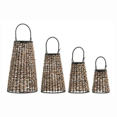 SOLAR LAMP SET 4 FIBER METAL - NATURAL - 24X24X44CM SOLAR LAMP SET 4 FIBER METAL - NATURAL - 24X24X44CM