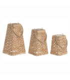 SOLAR LAMP SET 3 FIBER -NATURAL BROWN - 20X20X36CM