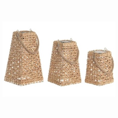 SOLAR LAMP SET 3 FIBER -NATURAL BROWN - 20X20X36CM SOLAR LAMP SET 3 FIBER -NATURAL BROWN - 20X20X36CM