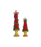 Xmas Holly & Berry Tree Décor. Set Of 2 - Red/Green/Gold - 30/48Cm