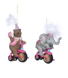 Ornament Bear/Elephant - Circus - Grey/Brown/Pink - 11cm (2 assorted designs)