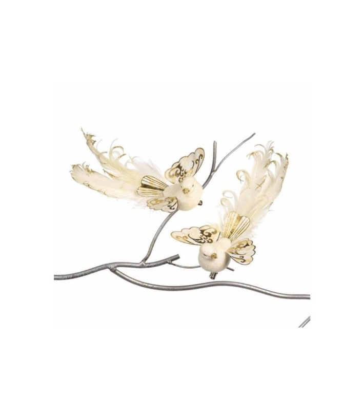 Plume Swirl Flying Bird On Clip (2 Ass) - Cream/Gold - 18Cm Plume Swirl Flying Bird On Clip (2 Ass) - Cream/Gold - 18Cm