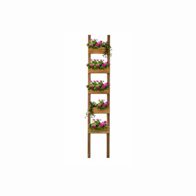 Decorative ladder planter CHELSEY - natural wood - 35x10x170cm