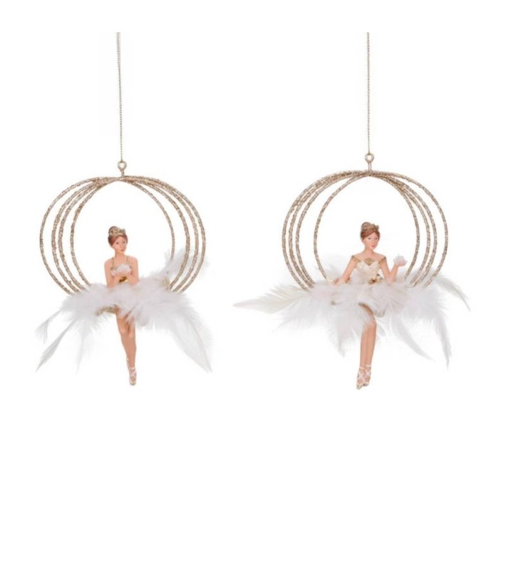 Plume Swan Lady In Circle Orn (2 Ass.) - White - 15Cm Plume Swan Lady In Circle Orn (2 Ass.) - White - 15Cm
