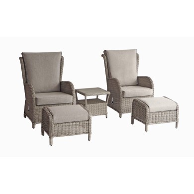 Outdoor Reclining Chairs Set - Maz - Grey - W74/D93/H101-W59/D52/43-W47/D47/H43