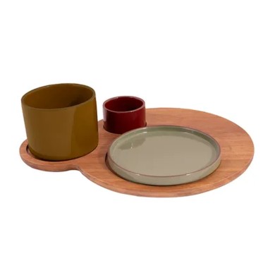 Sharing Set with Hamburger Board & 3 Bowls - Acacia Wood - 29 × 24 × H9 cm Sharing Set with Hamburger Board & 3 Bowls - Acacia Wood - 29 × 24 × H9 cm