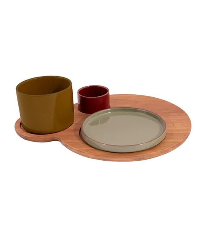 Sharing Set with Hamburger Board & 3 Bowls - Acacia Wood - 29 × 24 × H9 cm Sharing Set with Hamburger Board & 3 Bowls - Acacia Wood - 29 × 24 × H9 cm