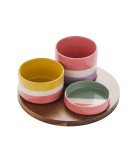 Sharing Set with 3 Bowls & Tray - Acacia Wood & Stoneware - 23.5 × 23.5 × H12 cm Sharing Set with 3 Bowls & Tray - Acacia Wood & Stoneware - 23.5 × 23.5 × H12 cm
