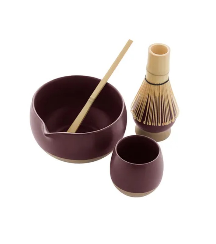 Matcha Set with Bamboo Whisk & Stoneware Accessories - Burgundy - 19 × 19 × H8 cm Matcha Set with Bamboo Whisk & Stoneware Accessories - Burgundy - 19 × 19 × H8 cm