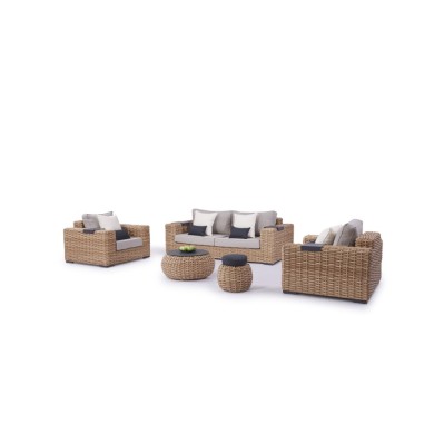 Outdoor Sofa Set-Miramar-Sofa,2xArmchairs,stool,Table-Brown-235x110x75cm/118x110x75cm/D50x75/D75X40